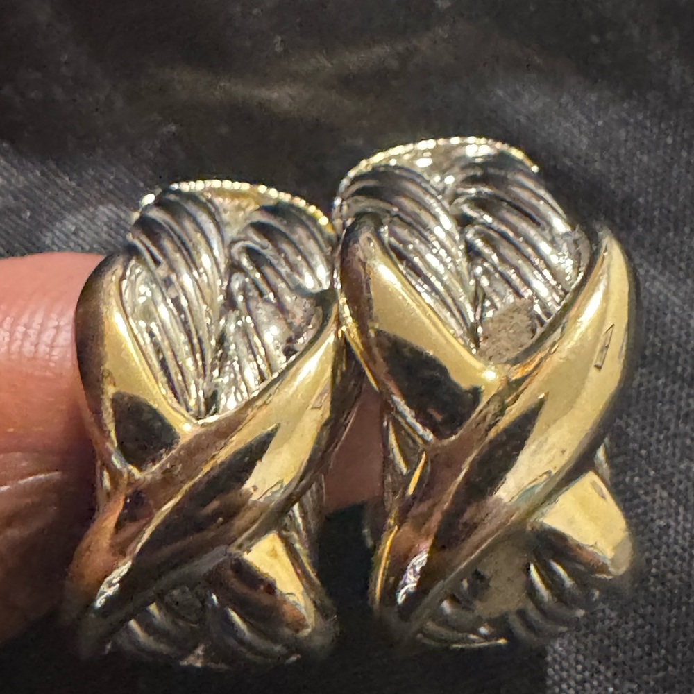 Gold and Silver Twisted Hoop Clip On Earrings - Picture 3 of 8
